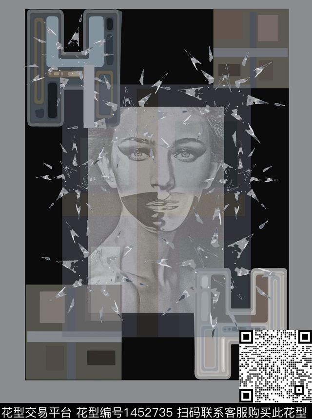 字母几何大牌风数码印花华亿平台下载（图片编号: 1452735） - 瓦栏（Walan）