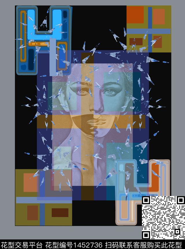 字母几何大牌风数码印花华亿平台下载（图片编号: 1452736） - 瓦栏（Walan）