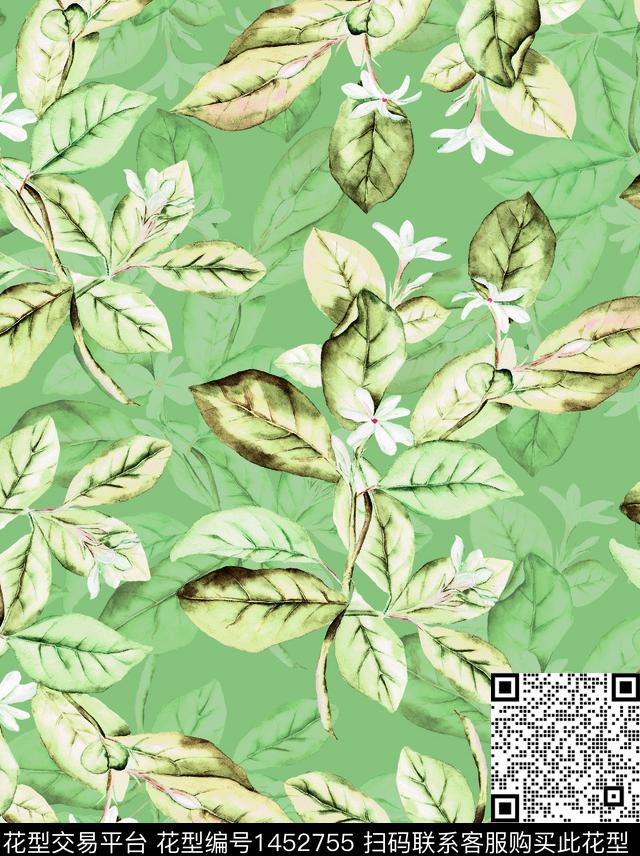 绿植树叶数码华亿平台花卉数码印花华亿平台下载（图片编号: 1452755） - 瓦栏（Walan）
