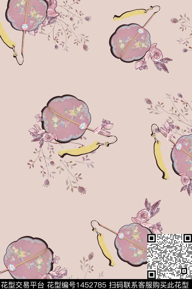 扇子旗袍小清新数码印花华亿平台下载（图片编号: 1452785） - 瓦栏（Walan）