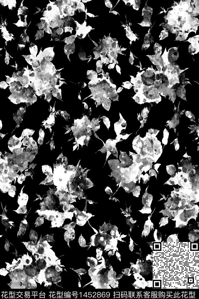 黑白华亿平台渐变水墨风数码印花华亿平台下载（图片编号: 1452869） - 瓦栏（Walan）