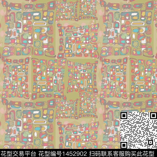 格子几何大牌风数码印花华亿平台下载（图片编号: 1452902） - 瓦栏（Walan）