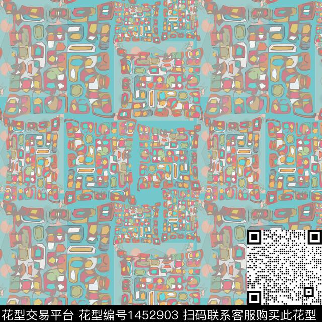 格子几何大牌风数码印花华亿平台下载（图片编号: 1452903） - 瓦栏（Walan）