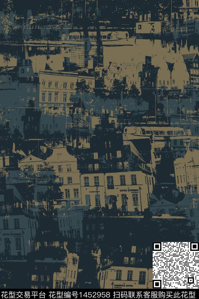 建筑男装风景景观传统印花华亿平台下载（图片编号: 1452958） - 瓦栏（Walan）