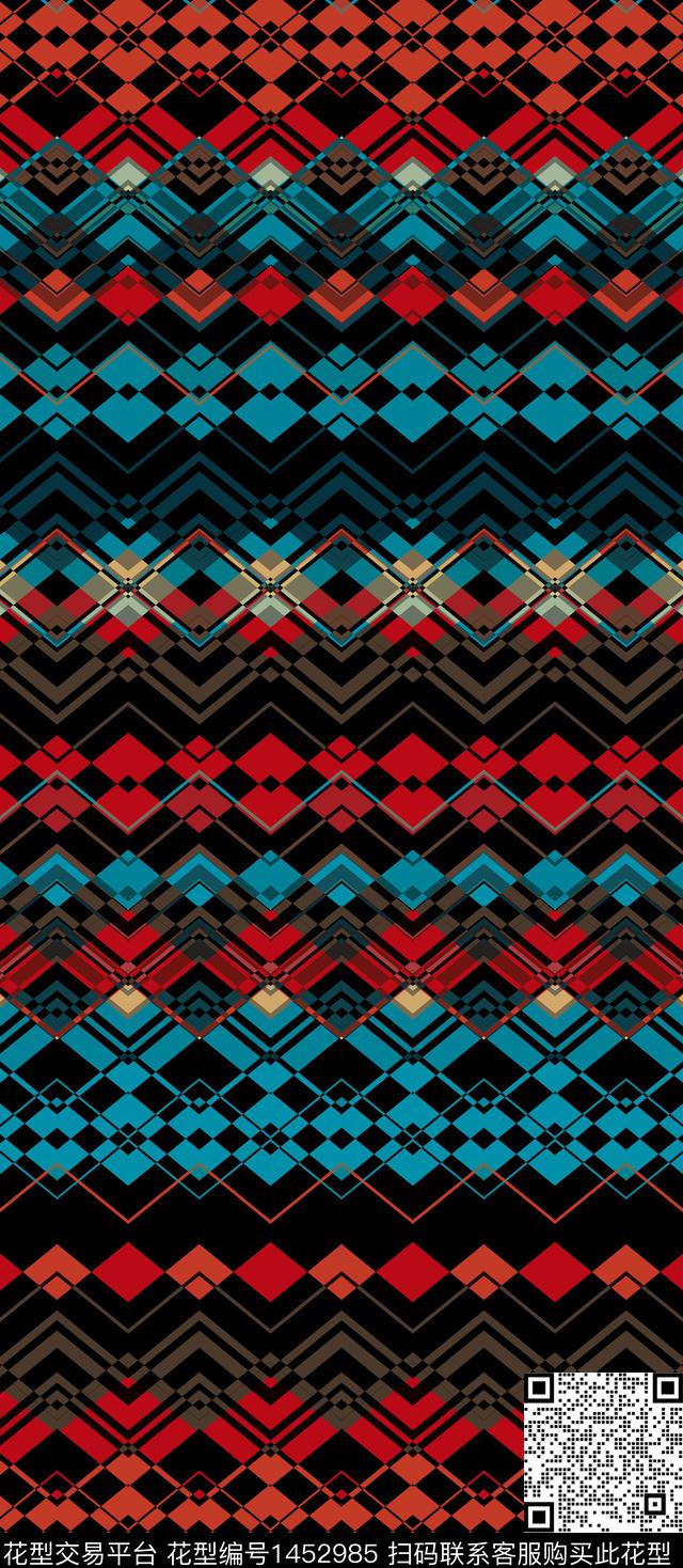 格子几何条纹数码印花华亿平台下载（图片编号: 1452985） - 瓦栏（Walan）