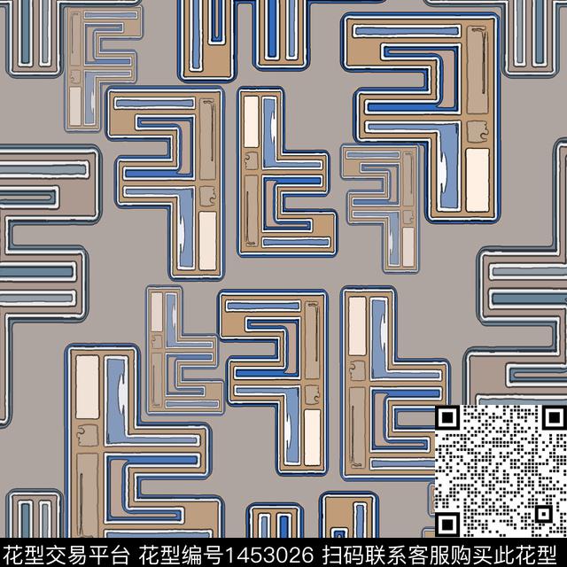 格子几何大牌风传统印花华亿平台下载（图片编号: 1453026） - 瓦栏（Walan）