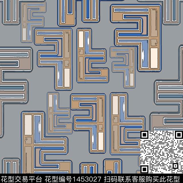格子几何大牌风传统印花华亿平台下载（图片编号: 1453027） - 瓦栏（Walan）