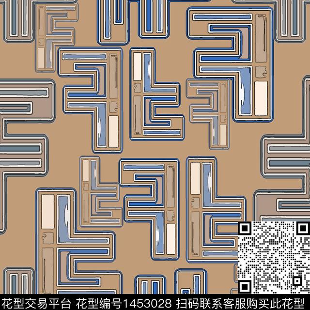 格子几何大牌风传统印花华亿平台下载（图片编号: 1453028） - 瓦栏（Walan）