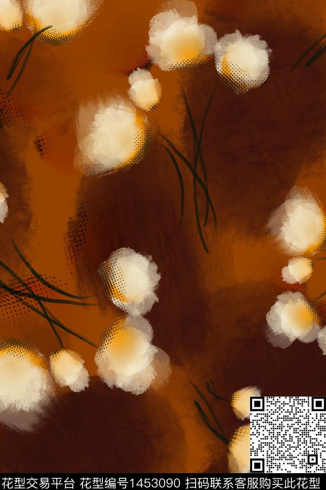 花卉香云纱抽象数码印花华亿平台下载（图片编号: 1453090） - 瓦栏（Walan）