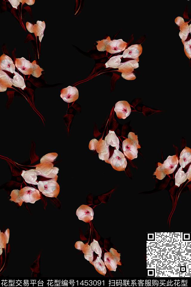 花卉香云纱抽象数码印花华亿平台下载（图片编号: 1453091） - 瓦栏（Walan）