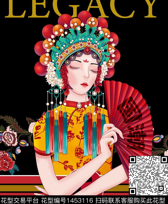 胸前独幅定位花中国风数码印花华亿平台下载（图片编号: 1453116） - 瓦栏（Walan）