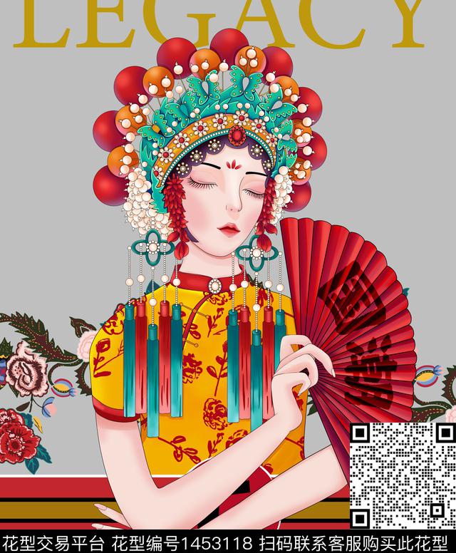 胸前独幅定位花中国风数码印花华亿平台下载（图片编号: 1453118） - 瓦栏（Walan）