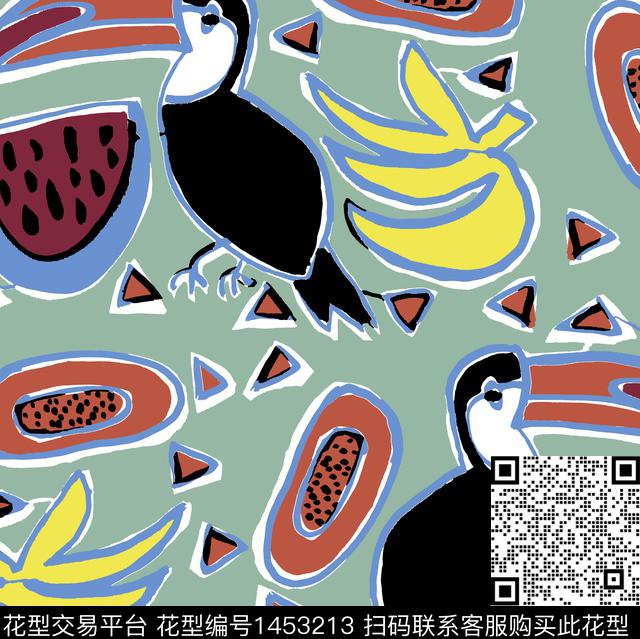 眼睛字母鸟传统印花华亿平台下载（图片编号: 1453213） - 瓦栏（Walan）