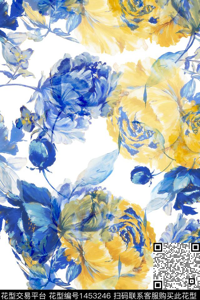 抽象花卉清爽底花卉花卉数码印花华亿平台下载（图片编号: 1453246） - 瓦栏（Walan）
