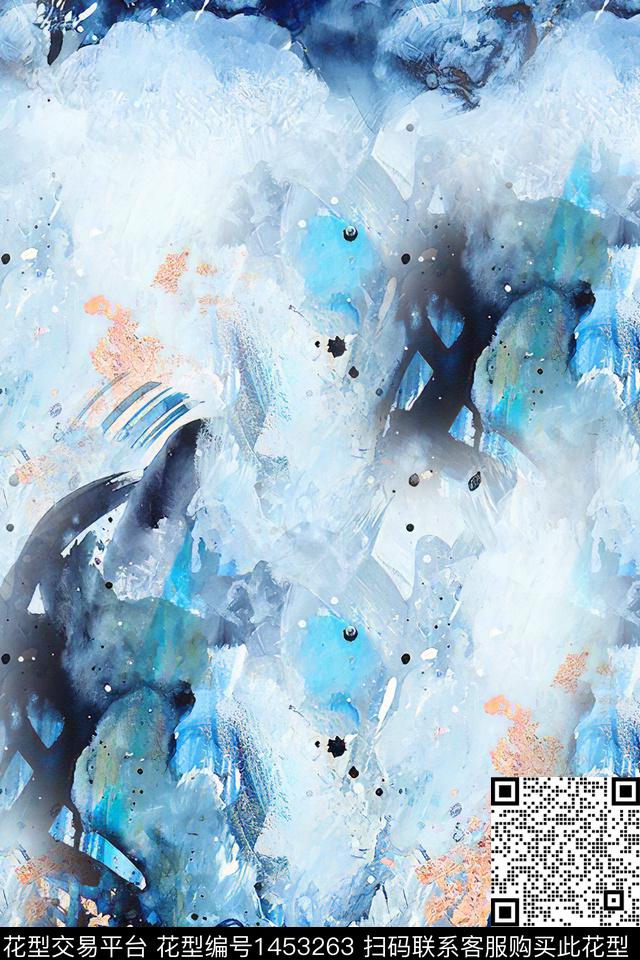 水彩肌理抽象花卉数码印花华亿平台下载（图片编号: 1453263） - 瓦栏（Walan）
