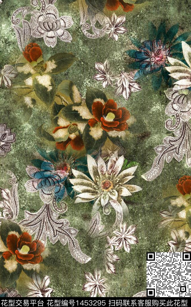 肌理数码华亿平台花卉数码印花华亿平台下载（图片编号: 1453295） - 瓦栏（Walan）