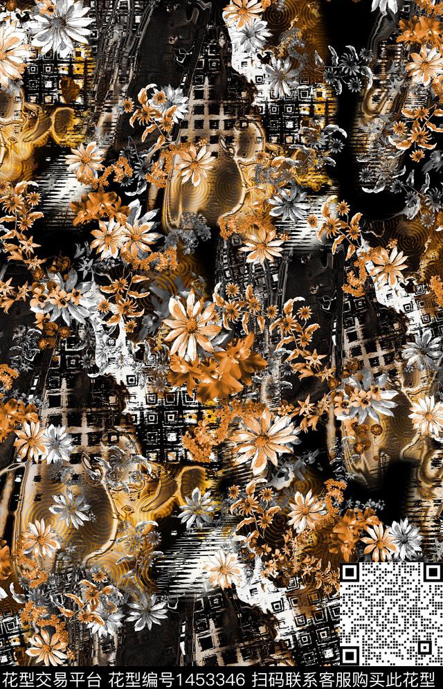 连衣裙抽象花卉抽象数码印花华亿平台下载（图片编号: 1453346） - 瓦栏（Walan）