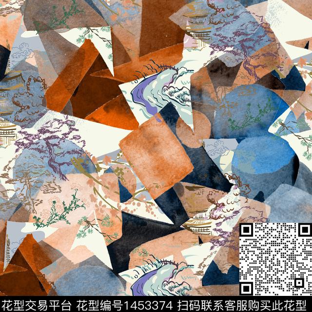 几何日本大牌风数码印花华亿平台下载（图片编号: 1453374） - 瓦栏（Walan）