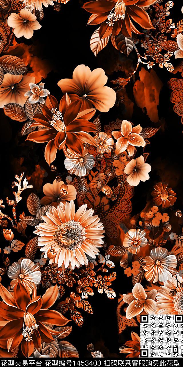 几何民族风花卉数码印花华亿平台下载（图片编号: 1453403） - 瓦栏（Walan）