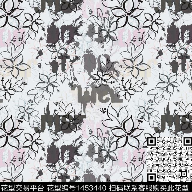字母花卉大牌风数码印花华亿平台下载（图片编号: 1453440） - 瓦栏（Walan）