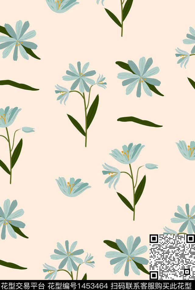 花卉植物水墨风数码印花华亿平台下载（图片编号: 1453464） - 瓦栏（Walan）