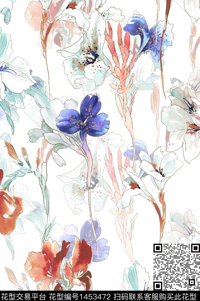 清爽底花卉花卉大牌风数码印花华亿平台下载（图片编号: 1453472） - 瓦栏（Walan）