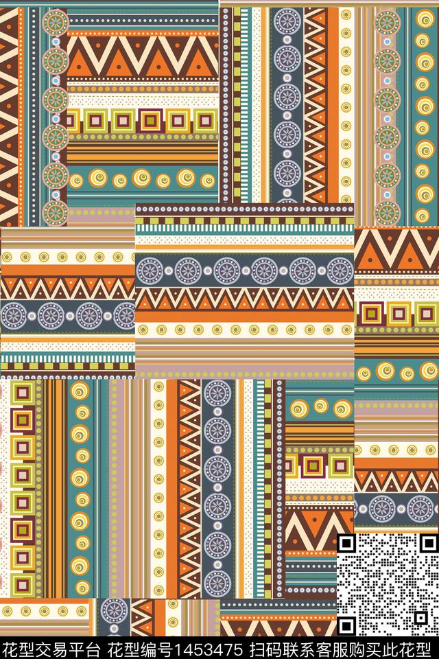 几何民族风大牌风数码印花华亿平台下载（图片编号: 1453475） - 瓦栏（Walan）