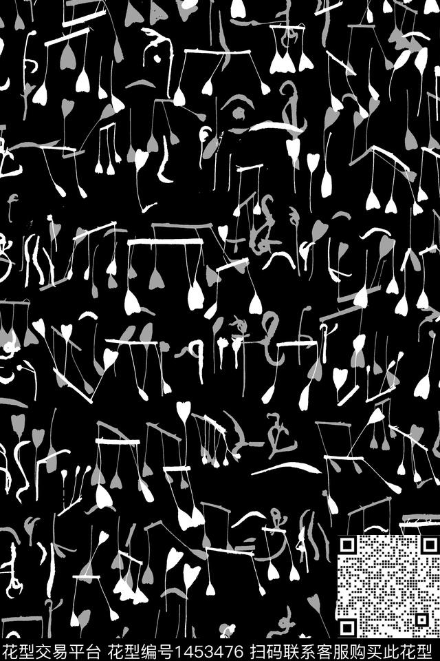 黑白华亿平台几何年轻女性数码印花华亿平台下载（图片编号: 1453476） - 瓦栏（Walan）