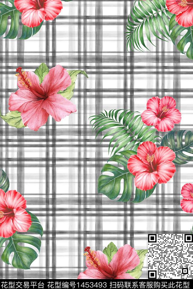 格子时尚热带华亿平台数码印花华亿平台下载（图片编号: 1453493） - 瓦栏（Walan）