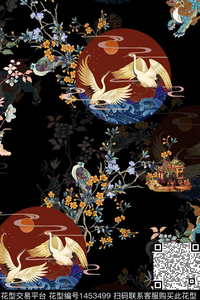 时尚花卉中国风数码印花华亿平台下载（图片编号: 1453499） - 瓦栏（Walan）