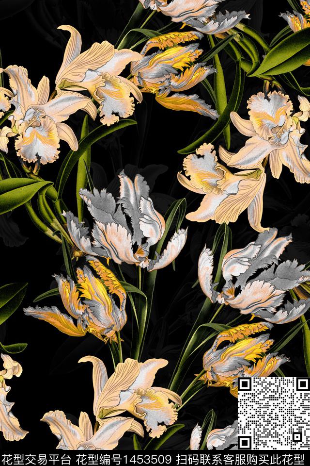 花卉大牌风香云纱数码印花华亿平台下载（图片编号: 1453509） - 瓦栏（Walan）