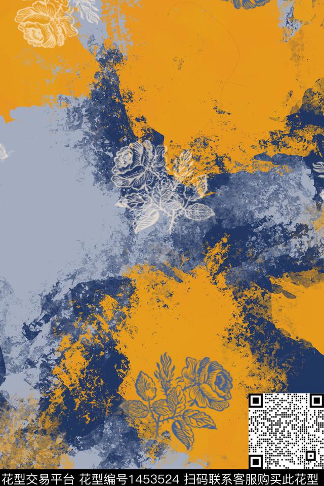 几何花卉撞色抽象数码印花华亿平台下载（图片编号: 1453524） - 瓦栏（Walan）