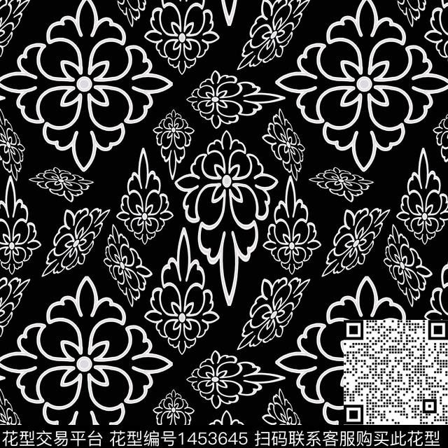 花卉大牌风风格化花卉传统印花华亿平台下载（图片编号: 1453645） - 瓦栏（Walan）