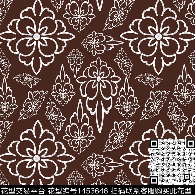 花卉大牌风风格化花卉传统印花华亿平台下载（图片编号: 1453646） - 瓦栏（Walan）