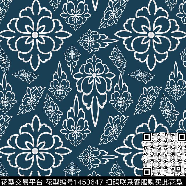 花卉大牌风风格化花卉传统印花华亿平台下载（图片编号: 1453647） - 瓦栏（Walan）