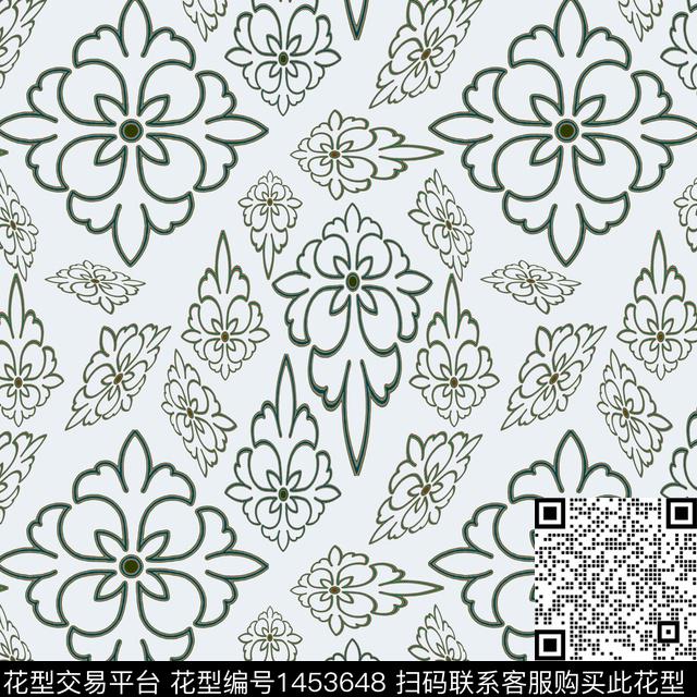 花卉大牌风风格化花卉传统印花华亿平台下载（图片编号: 1453648） - 瓦栏（Walan）
