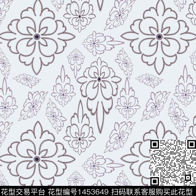 花卉大牌风风格化花卉传统印花华亿平台下载（图片编号: 1453649） - 瓦栏（Walan）