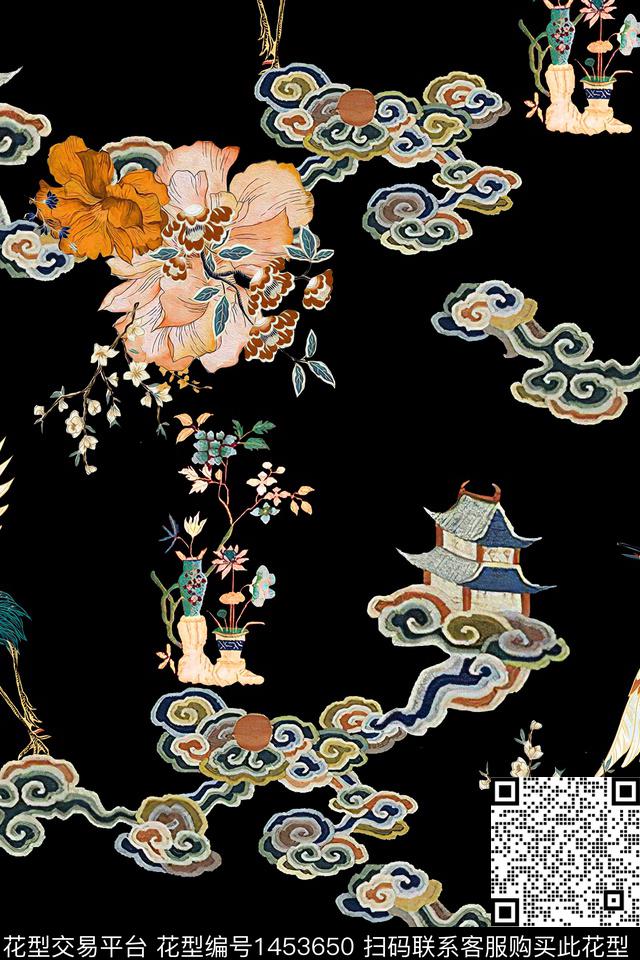 花卉中国风真丝数码印花华亿平台下载（图片编号: 1453650） - 瓦栏（Walan）