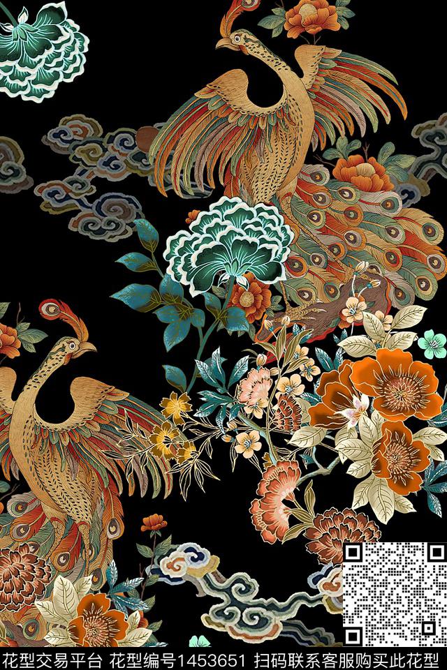 花卉中国风真丝数码印花华亿平台下载（图片编号: 1453651） - 瓦栏（Walan）