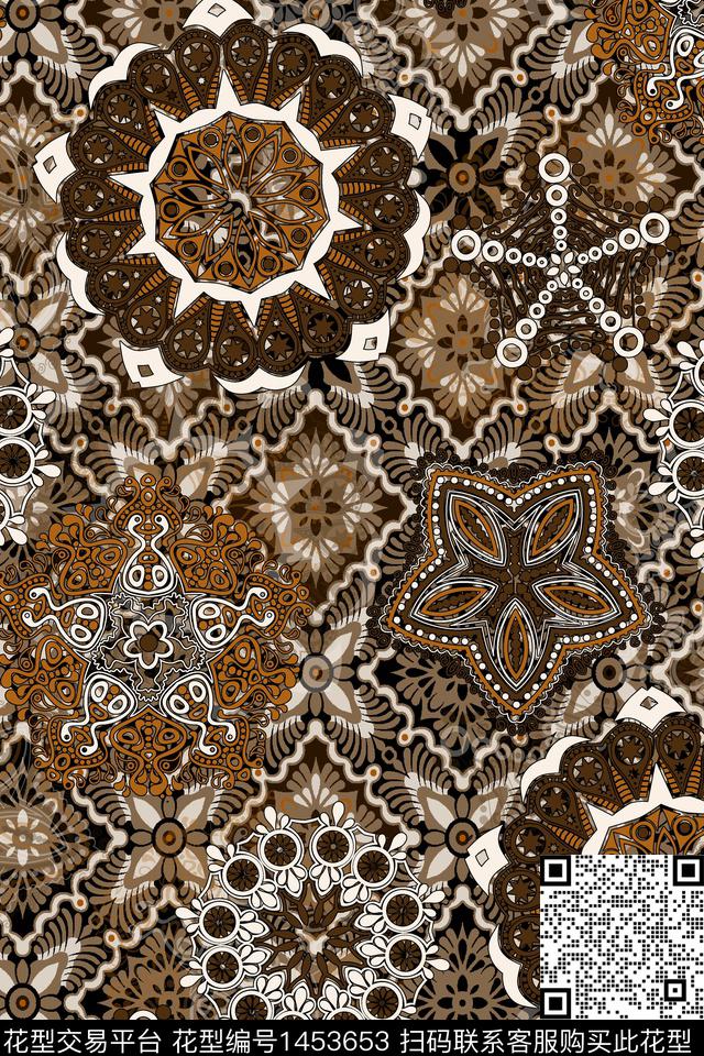 几何民族风真丝数码印花华亿平台下载（图片编号: 1453653） - 瓦栏（Walan）