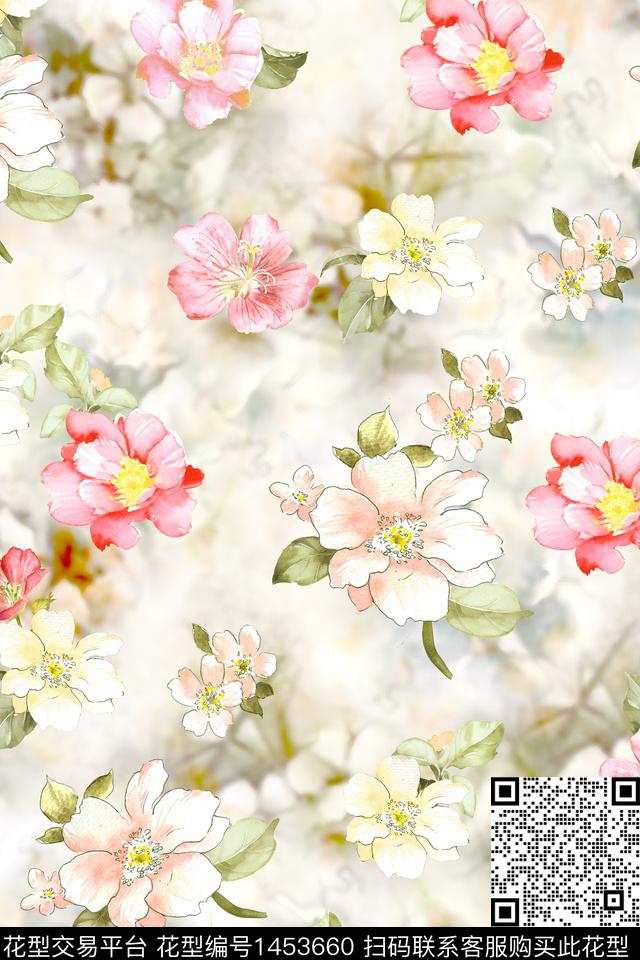 花卉小清新真丝数码印花华亿平台下载（图片编号: 1453660） - 瓦栏（Walan）