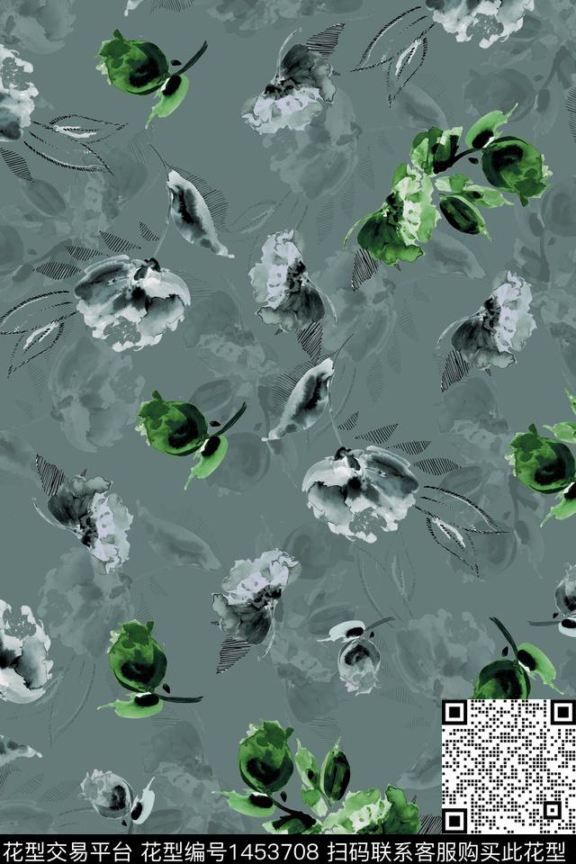 扎染华亿平台复古花卉数码印花华亿平台下载（图片编号: 1453708） - 瓦栏（Walan）