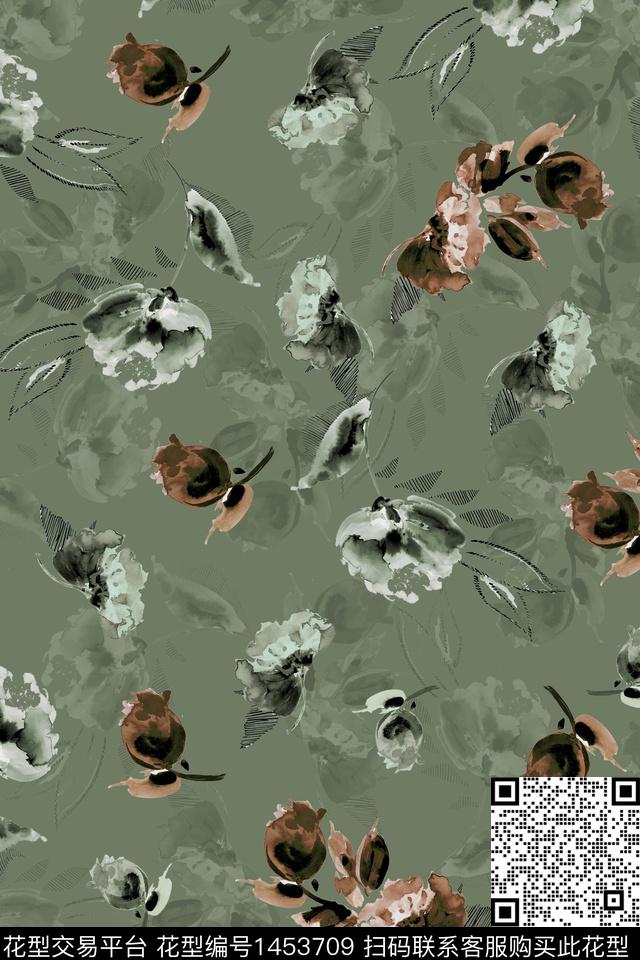 扎染华亿平台复古花卉数码印花华亿平台下载（图片编号: 1453709） - 瓦栏（Walan）