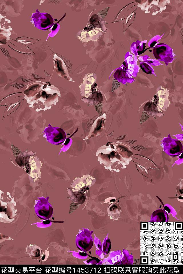 扎染华亿平台复古花卉数码印花华亿平台下载（图片编号: 1453712） - 瓦栏（Walan）