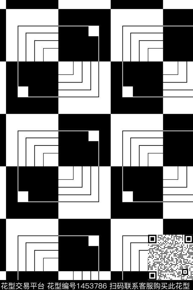 几何格子大牌风数码印花华亿平台下载（图片编号: 1453786） - 瓦栏（Walan）