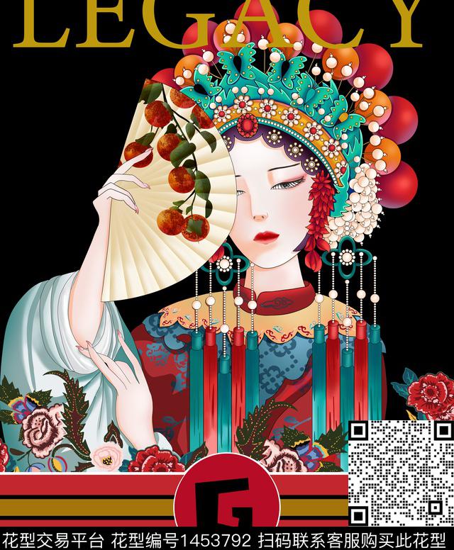 胸前独幅定位花中国风数码印花华亿平台下载（图片编号: 1453792） - 瓦栏（Walan）