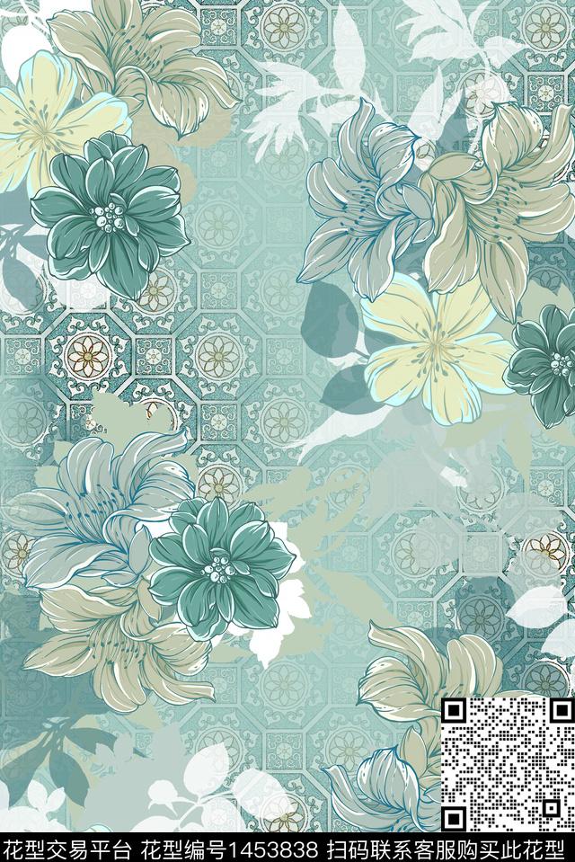 几何花卉数码华亿平台女装数码印花华亿平台下载（图片编号: 1453838） - 瓦栏（Walan）