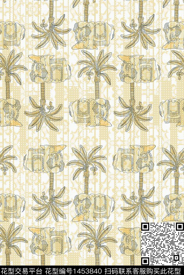 大象满版散花大牌风数码印花华亿平台下载（图片编号: 1453840） - 瓦栏（Walan）