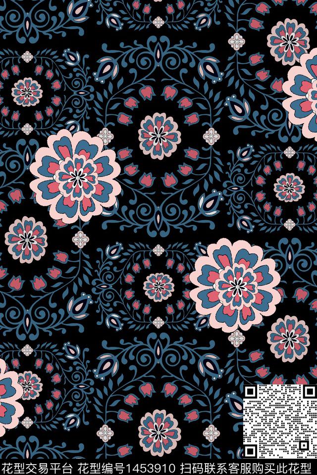 民族风花卉大牌风数码印花华亿平台下载（图片编号: 1453910） - 瓦栏（Walan）