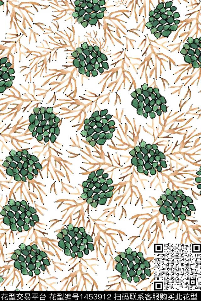 绿植树叶雪纺大牌风数码印花华亿平台下载（图片编号: 1453912） - 瓦栏（Walan）